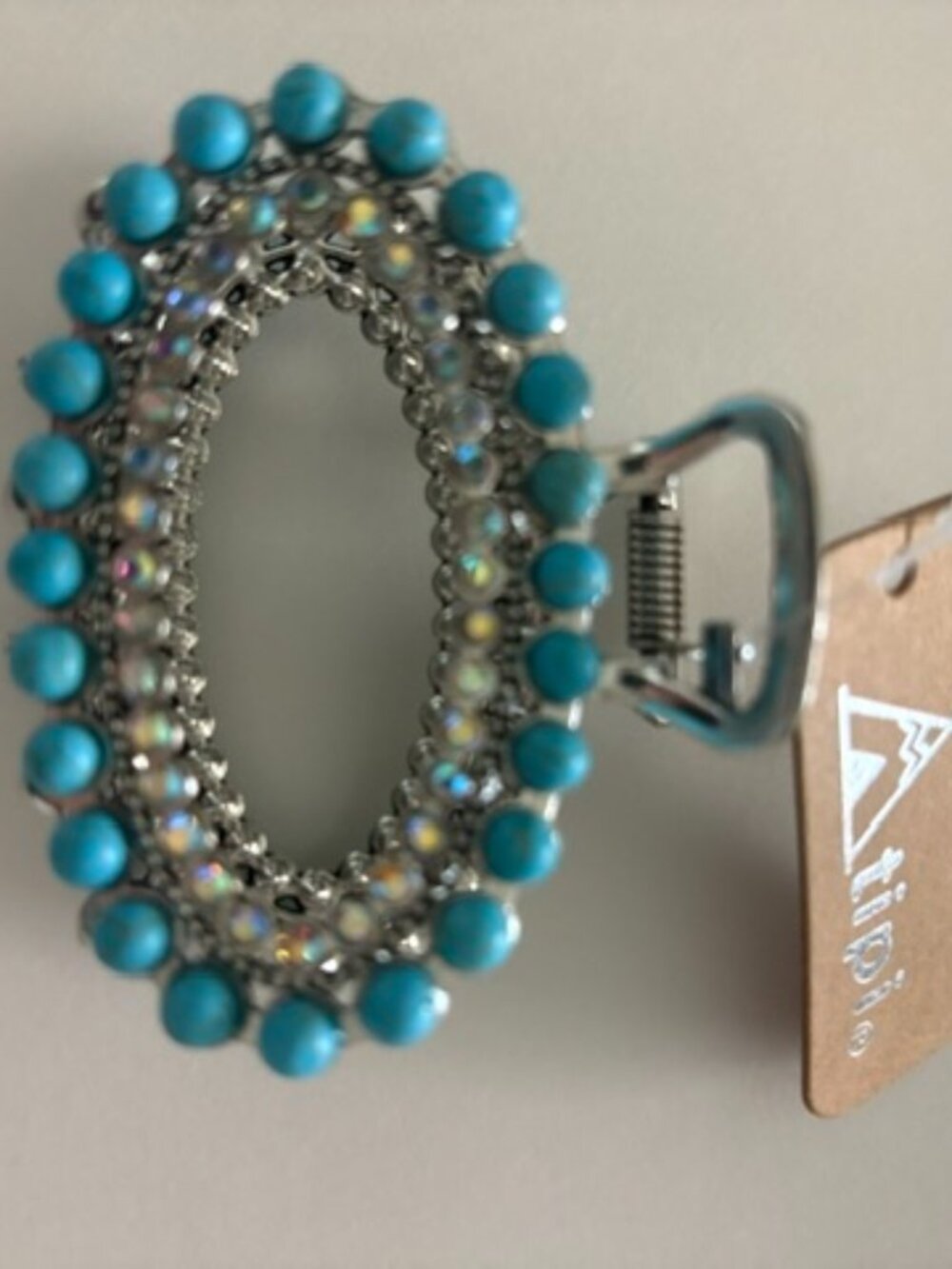 Tipi Western Oval Turquoise Stone Hair Claw Clip/Silver Tone NWT